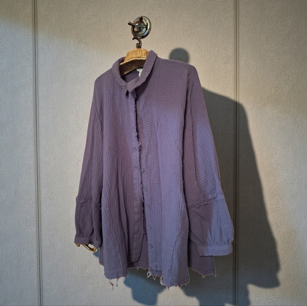 Cato Purple Button Down Purple Oversized Blouse Long Sleeves 100% Cotton 18/20